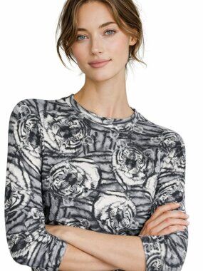 Very small L, CuteTiger print top, soft stretchy knit, 50% cotton
